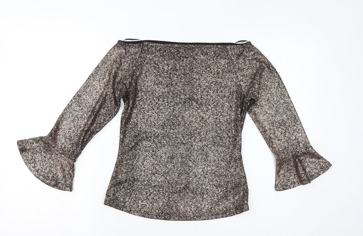Marks and Spencer Womens Brown Geometric Polyester Basic T-Shirt Size 10 Off the Shoulder