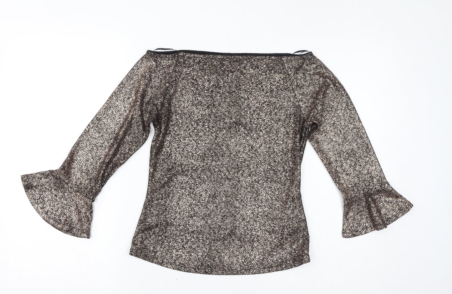 Marks and Spencer Womens Brown Geometric Polyester Basic T-Shirt Size 10 Off the Shoulder