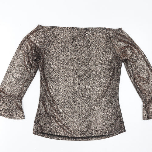 Marks and Spencer Womens Brown Geometric Polyester Basic T-Shirt Size 10 Off the Shoulder