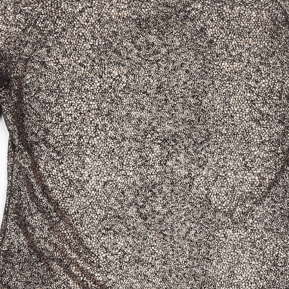 Marks and Spencer Womens Brown Geometric Polyester Basic T-Shirt Size 10 Off the Shoulder