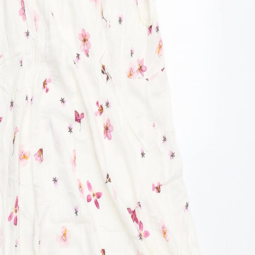 H&M Womens White Floral Viscose A-Line Size L V-Neck Pullover