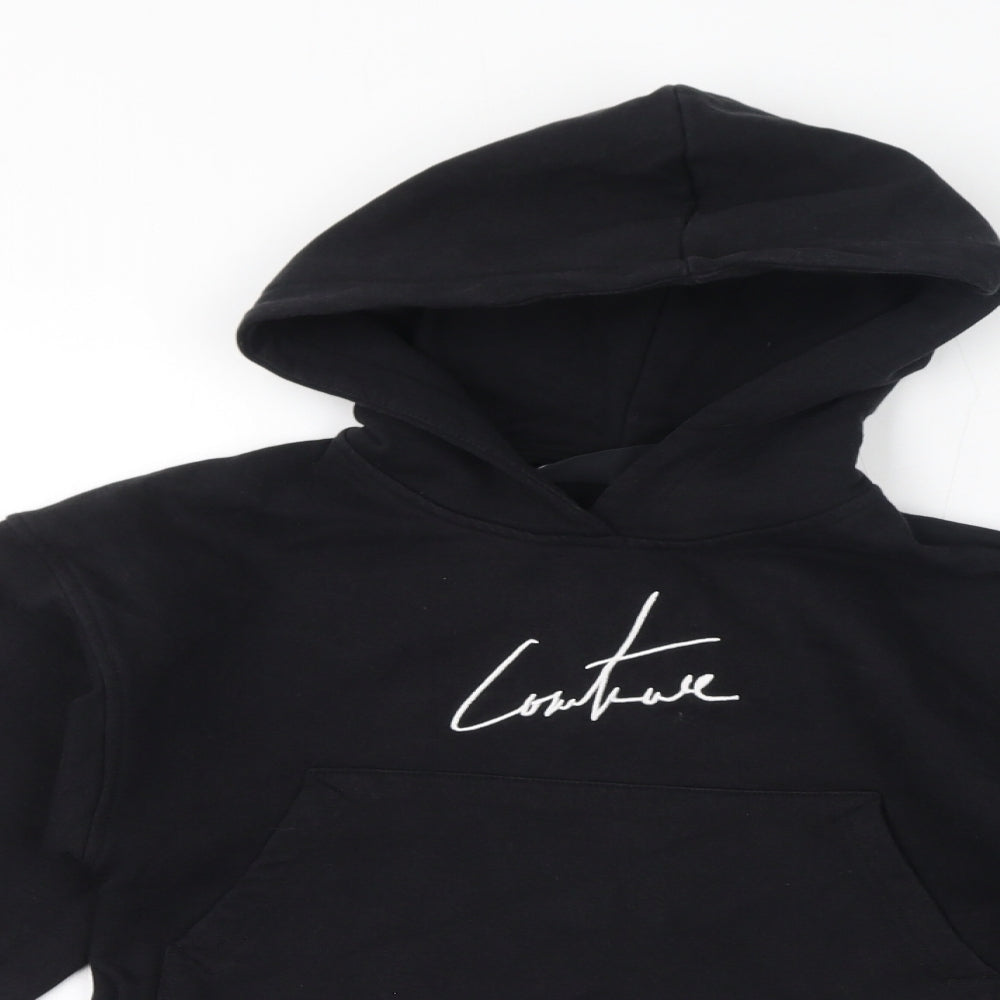 Couture Womens Black Cotton Pullover Hoodie Size 6 Pullover - Embroidered Logo, Cropped