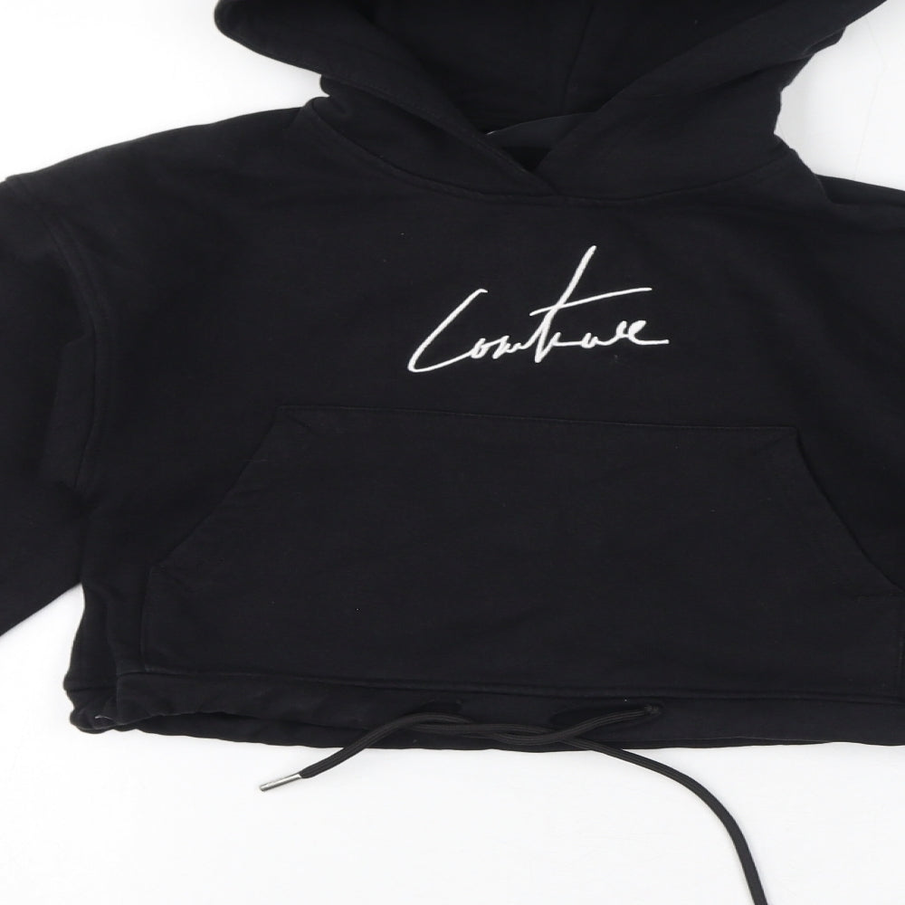 Couture Womens Black Cotton Pullover Hoodie Size 6 Pullover - Embroidered Logo, Cropped