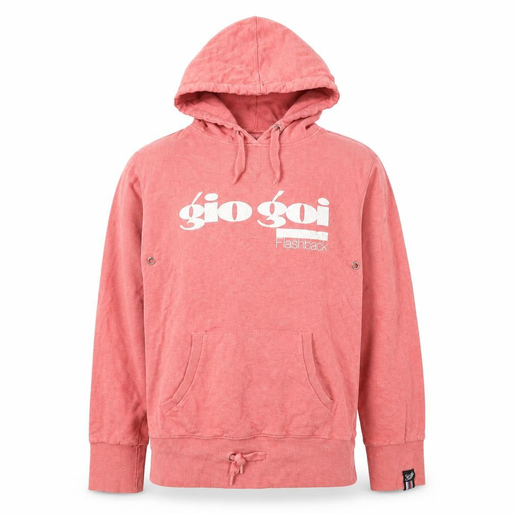 Front view of Gio-Goi women’s pink cotton pullover hoodie, size S, pullover - logo, 83, butterfly