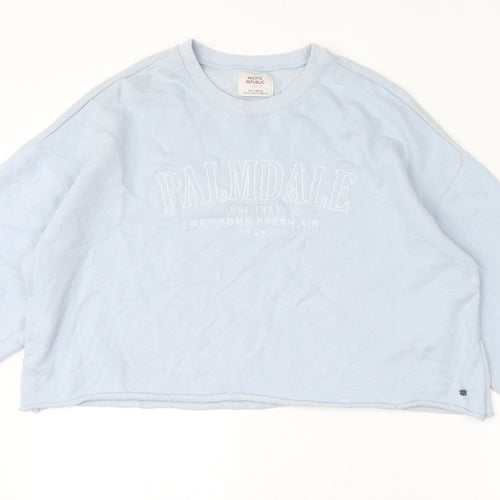 Pull&Bear Womens Blue Cotton Pullover Sweatshirt Size XL Pullover - Palmdale, Cropped