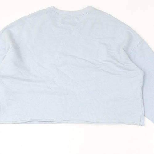 Pull&Bear Womens Blue Cotton Pullover Sweatshirt Size XL Pullover - Palmdale, Cropped