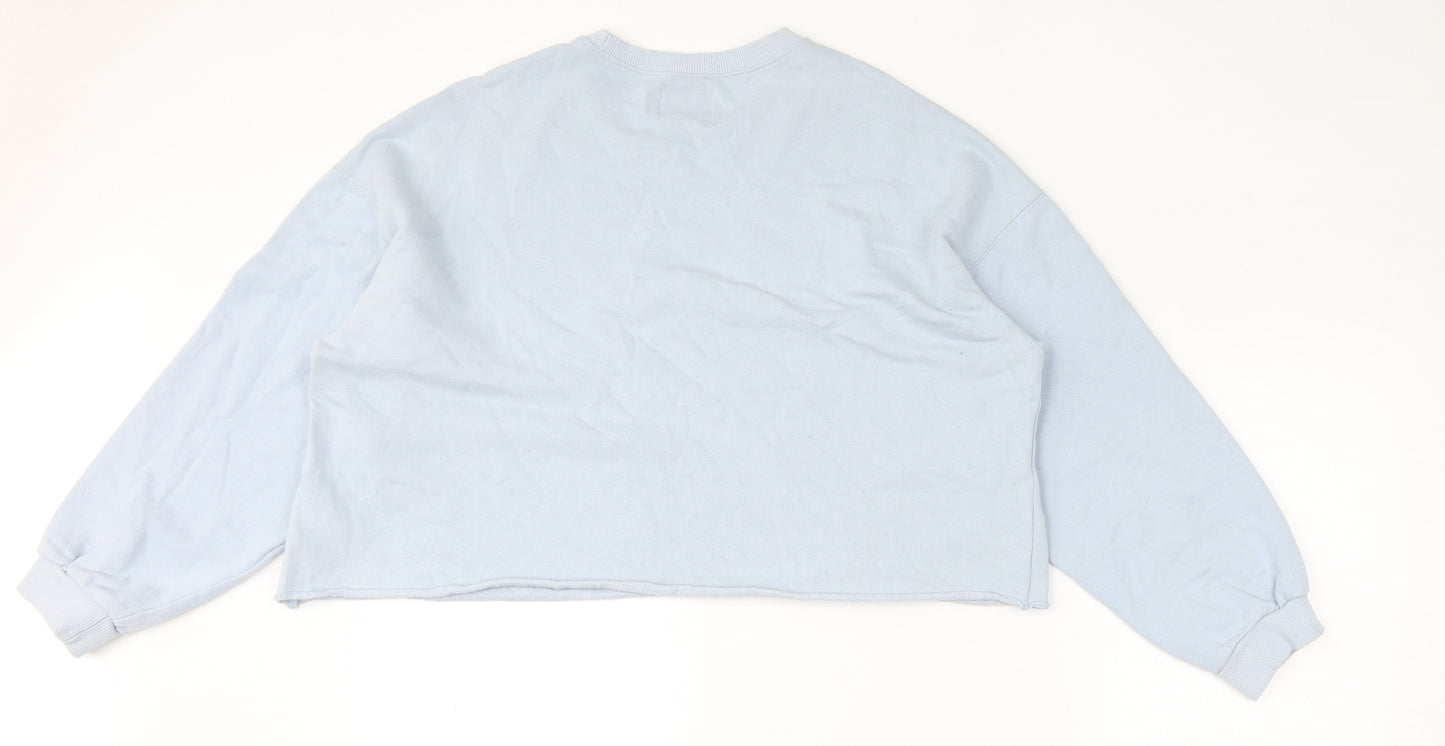 Pull&Bear Womens Blue Cotton Pullover Sweatshirt Size XL Pullover - Palmdale, Cropped