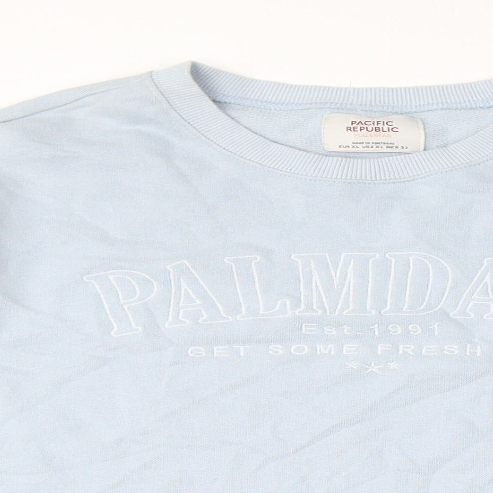Pull&Bear Womens Blue Cotton Pullover Sweatshirt Size XL Pullover - Palmdale, Cropped