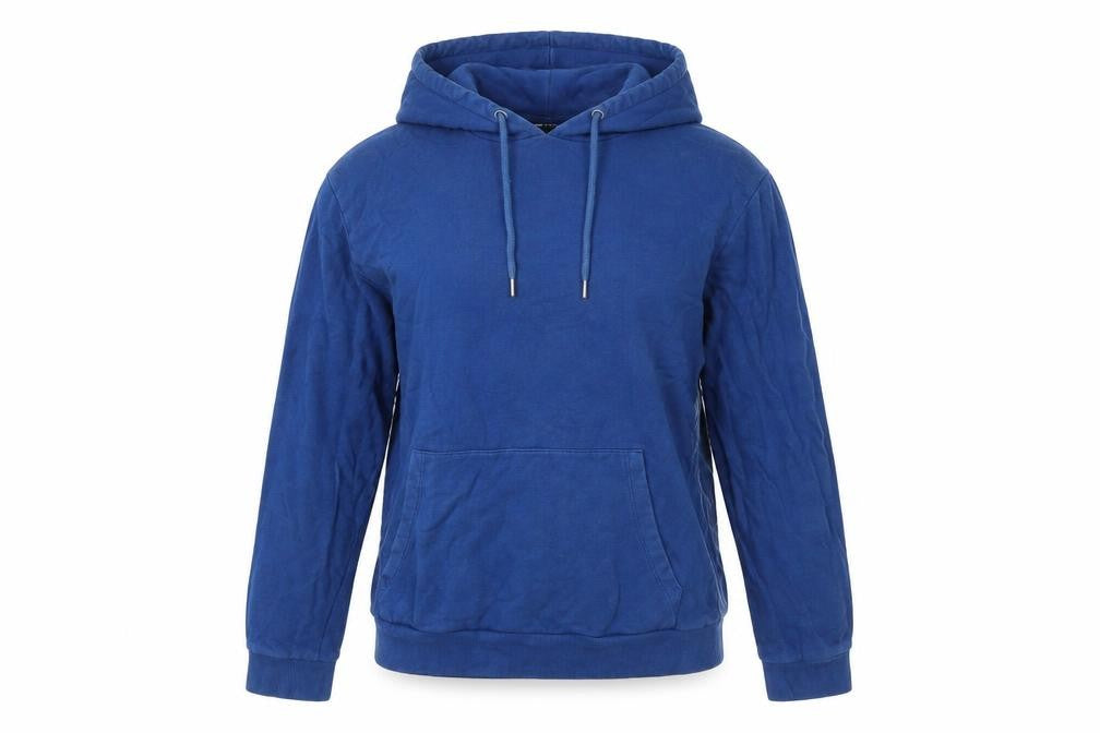Front view of ASOS women’s blue cotton pullover hoodie, size M, pullover