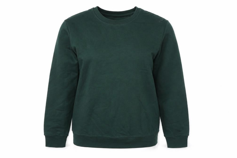 Front view of Bershka women’s green cotton pullover sweatshirt, size S, pullover