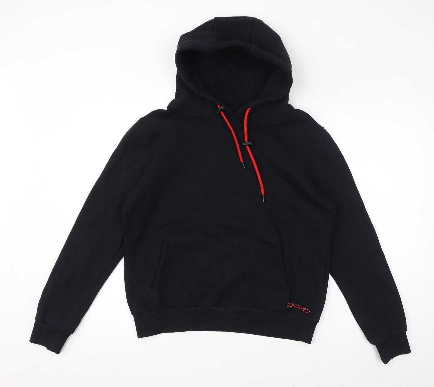Sundried Womens Black Cotton Pullover Hoodie Size L Pullover - Logo, Pockets