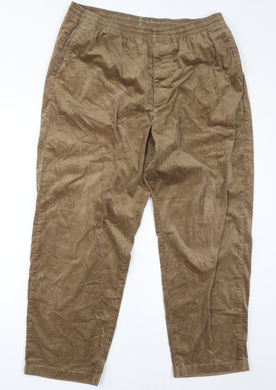 Uniqlo Mens Brown Polyester Trousers Size XL L28 in Regular Drawstring