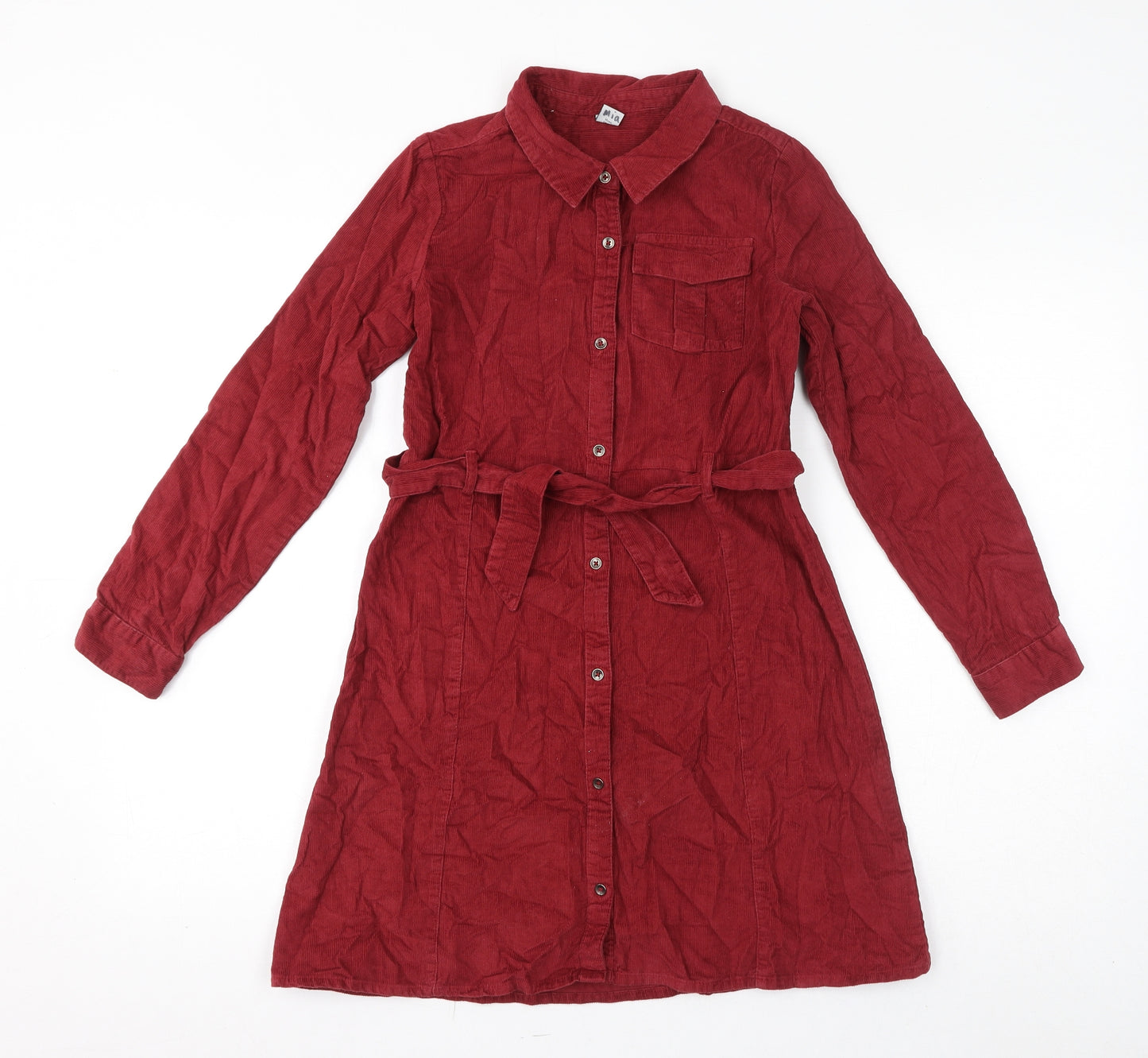 TU Girls Red Cotton A-Line Size 11-12 Years Collared Button