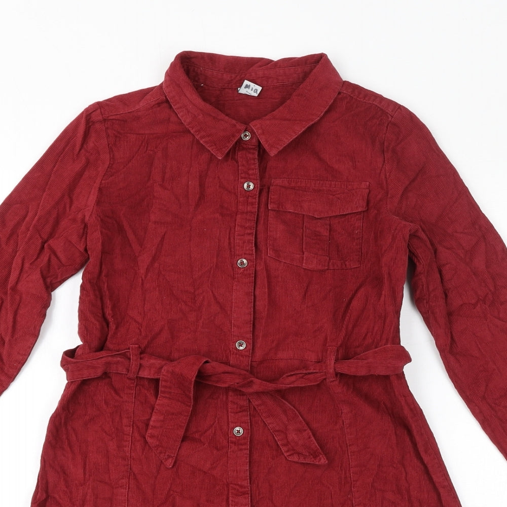 TU Girls Red Cotton A-Line Size 11-12 Years Collared Button