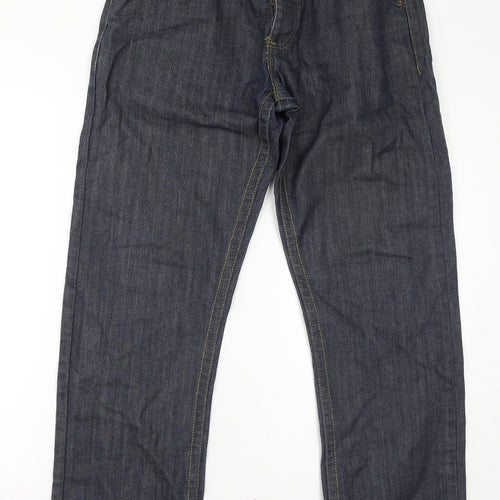 Damaged Mens Blue Cotton Straight Jeans Size 34 in L32 in Regular Zip