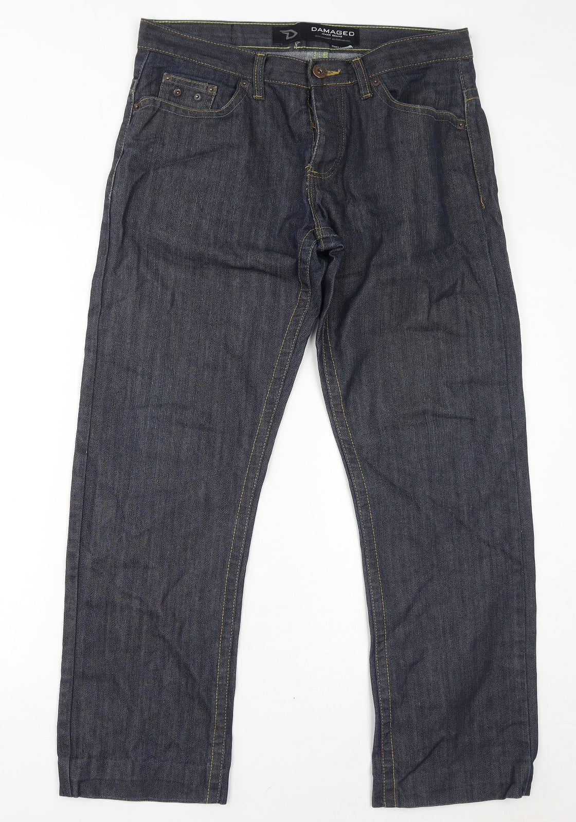 Damaged Mens Blue Cotton Straight Jeans Size 34 in L32 in Regular Zip