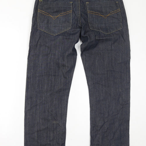 Damaged Mens Blue Cotton Straight Jeans Size 34 in L32 in Regular Zip