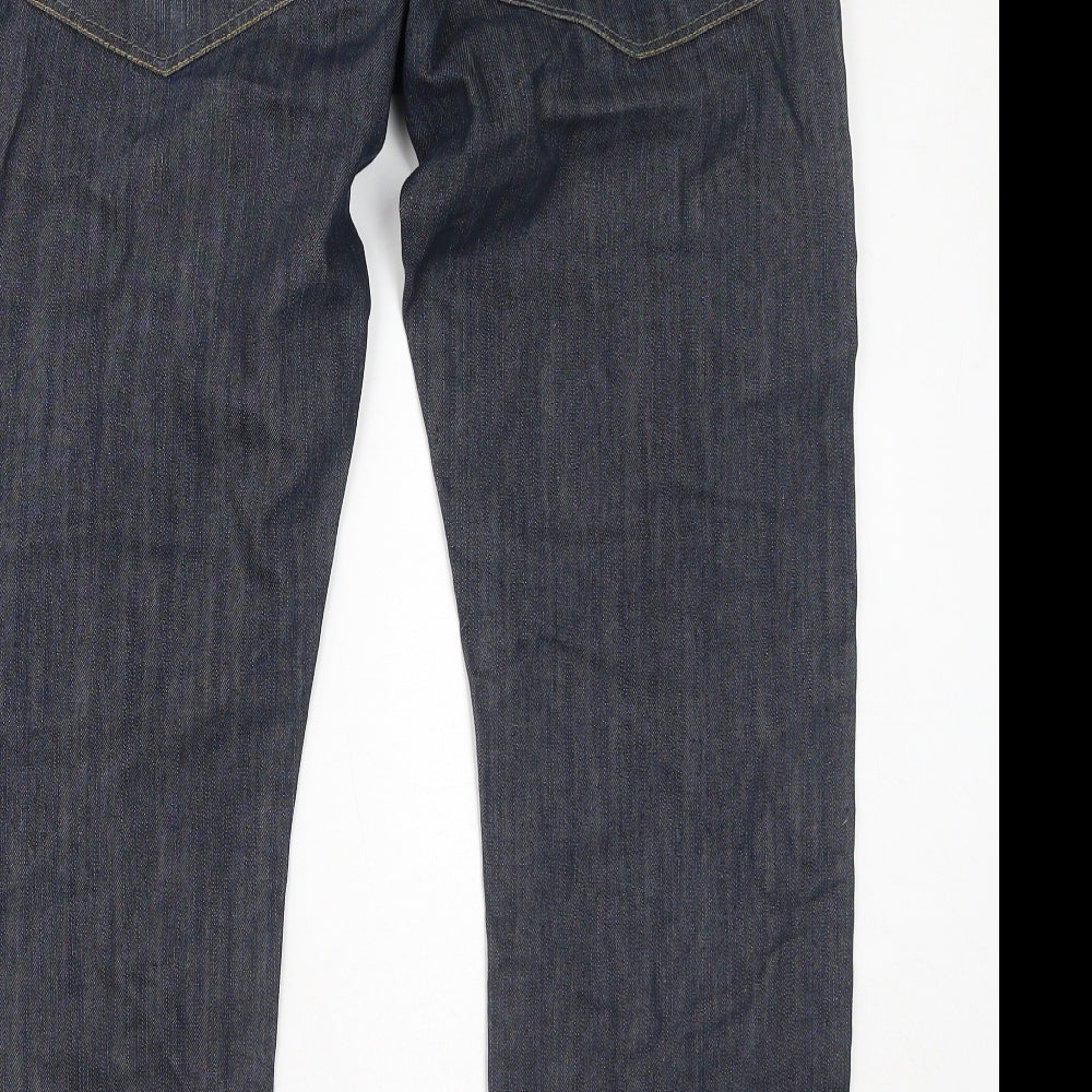 Damaged Mens Blue Cotton Straight Jeans Size 34 in L32 in Regular Zip