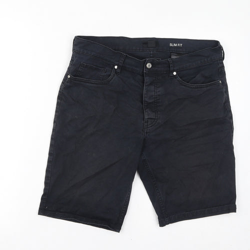H&M Womens Black Cotton Basic Shorts Size 4 L10 in Regular Zip