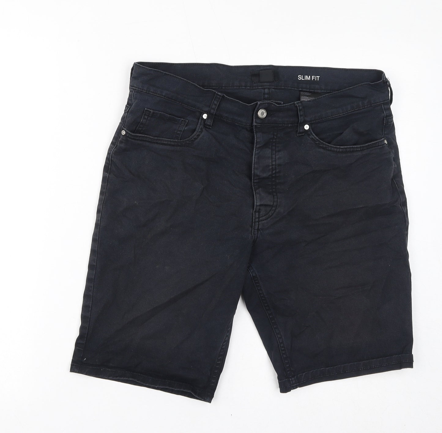 H&M Womens Black Cotton Basic Shorts Size 4 L10 in Regular Zip