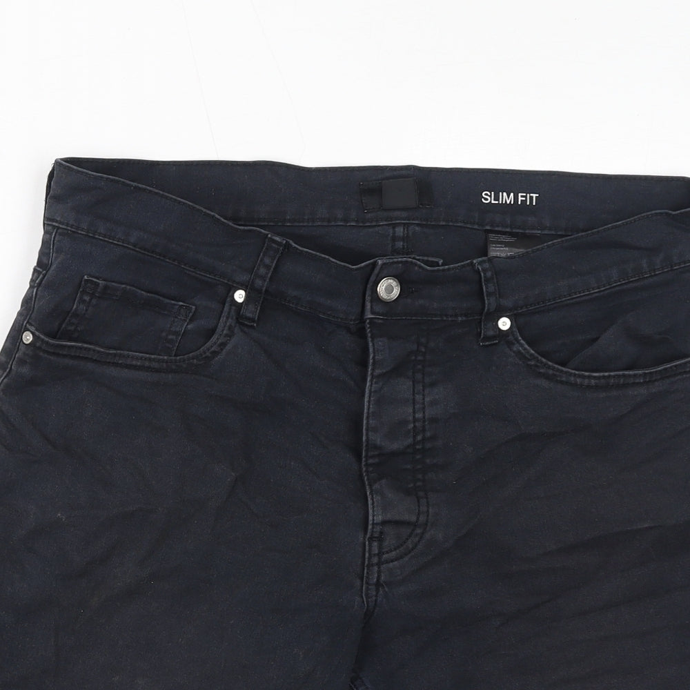 H&M Womens Black Cotton Basic Shorts Size 4 L10 in Regular Zip