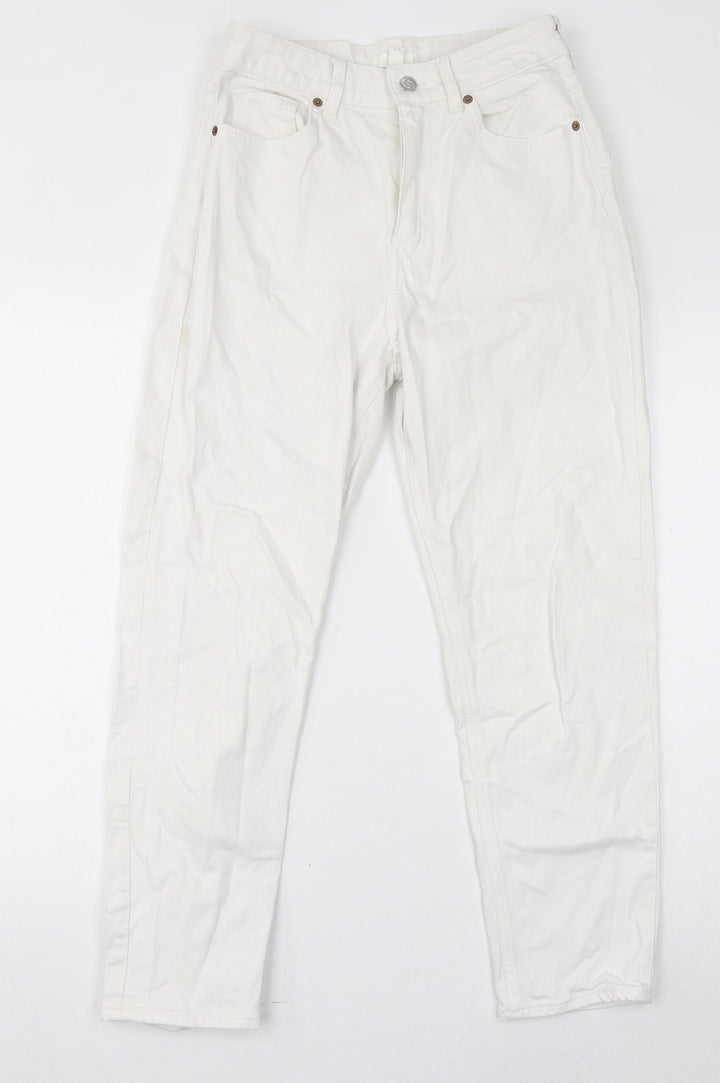 H&M Womens White Cotton Straight Jeans Size 10 L26 in Regular Zip
