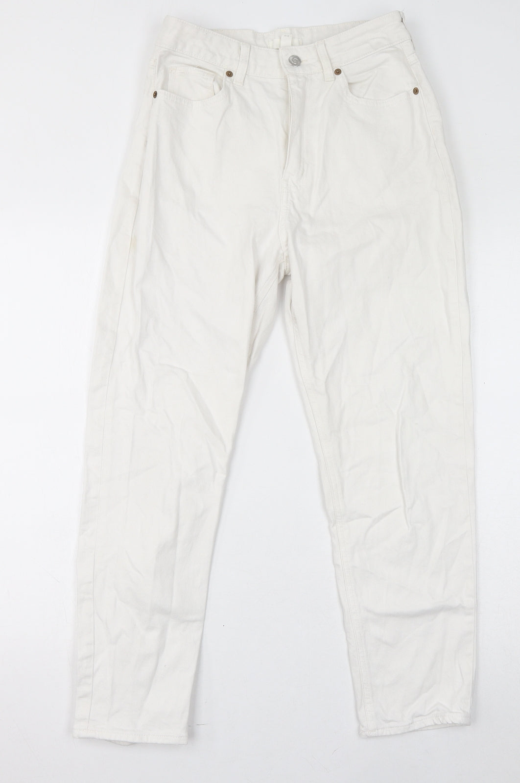 H&M Womens White Cotton Straight Jeans Size 10 L26 in Regular Zip