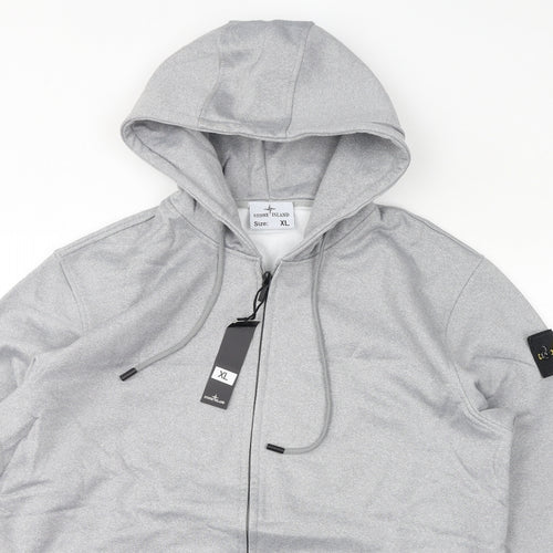 Stone Island Mens Grey Polyester Full Zip Hoodie Size XL