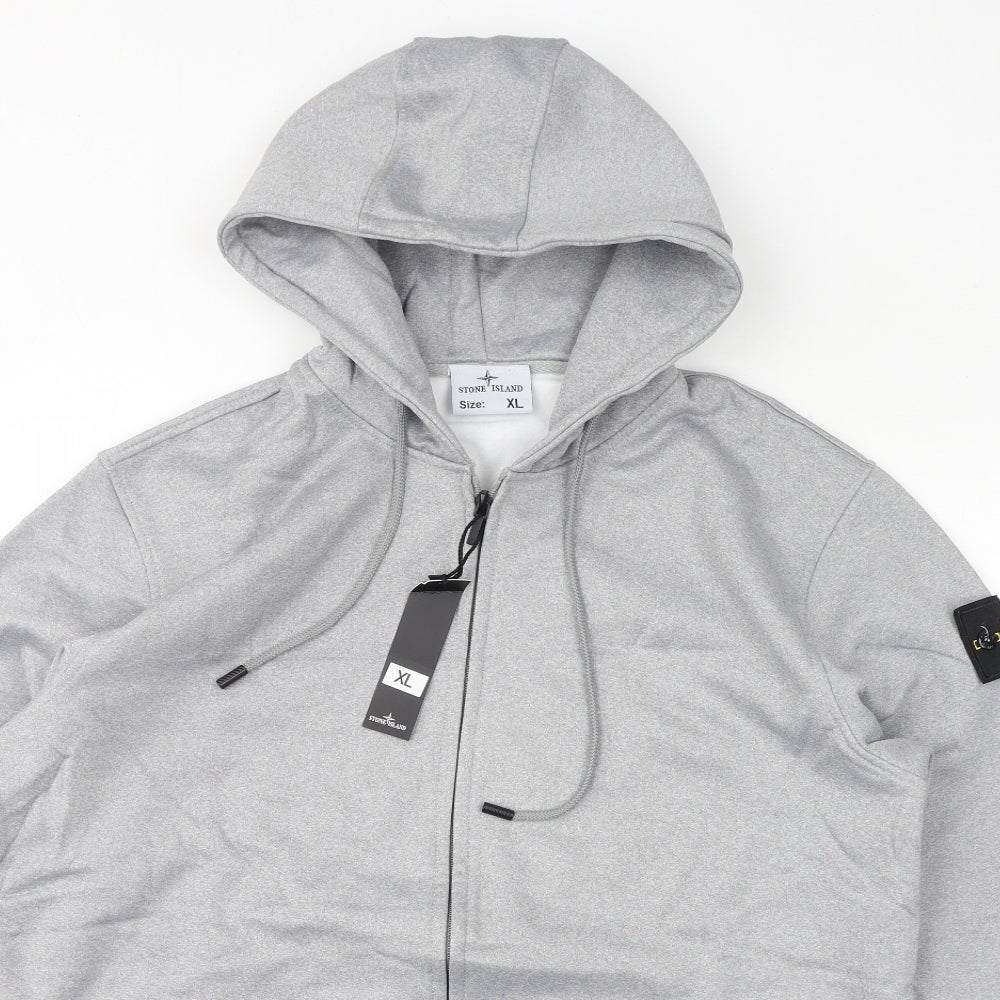 Stone Island Mens Grey Polyester Full Zip Hoodie Size XL