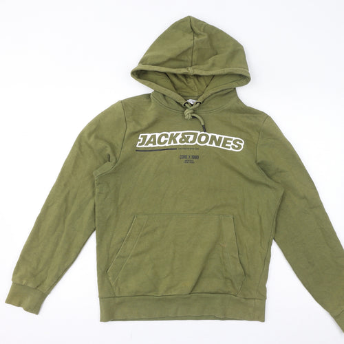JACK & JONES Mens Green Cotton Pullover Hoodie Size XS - Logo