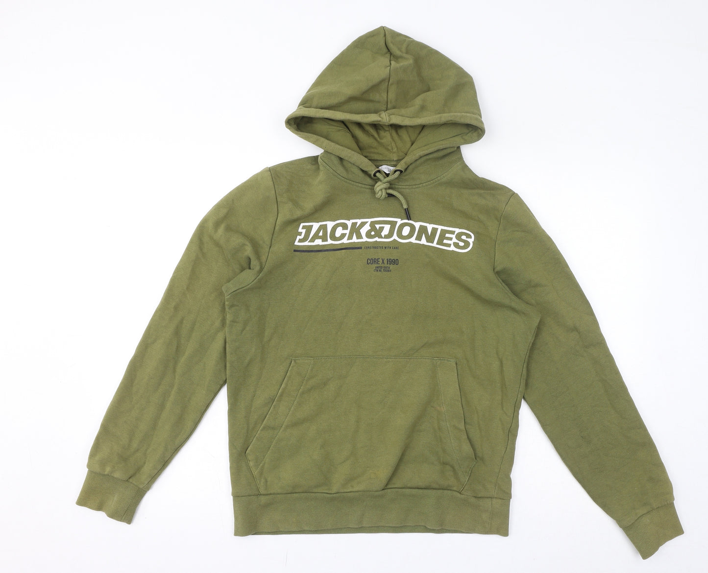 JACK & JONES Mens Green Cotton Pullover Hoodie Size XS - Logo