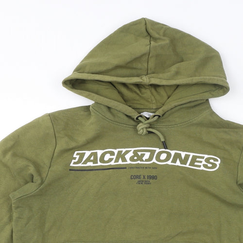 JACK & JONES Mens Green Cotton Pullover Hoodie Size XS - Logo