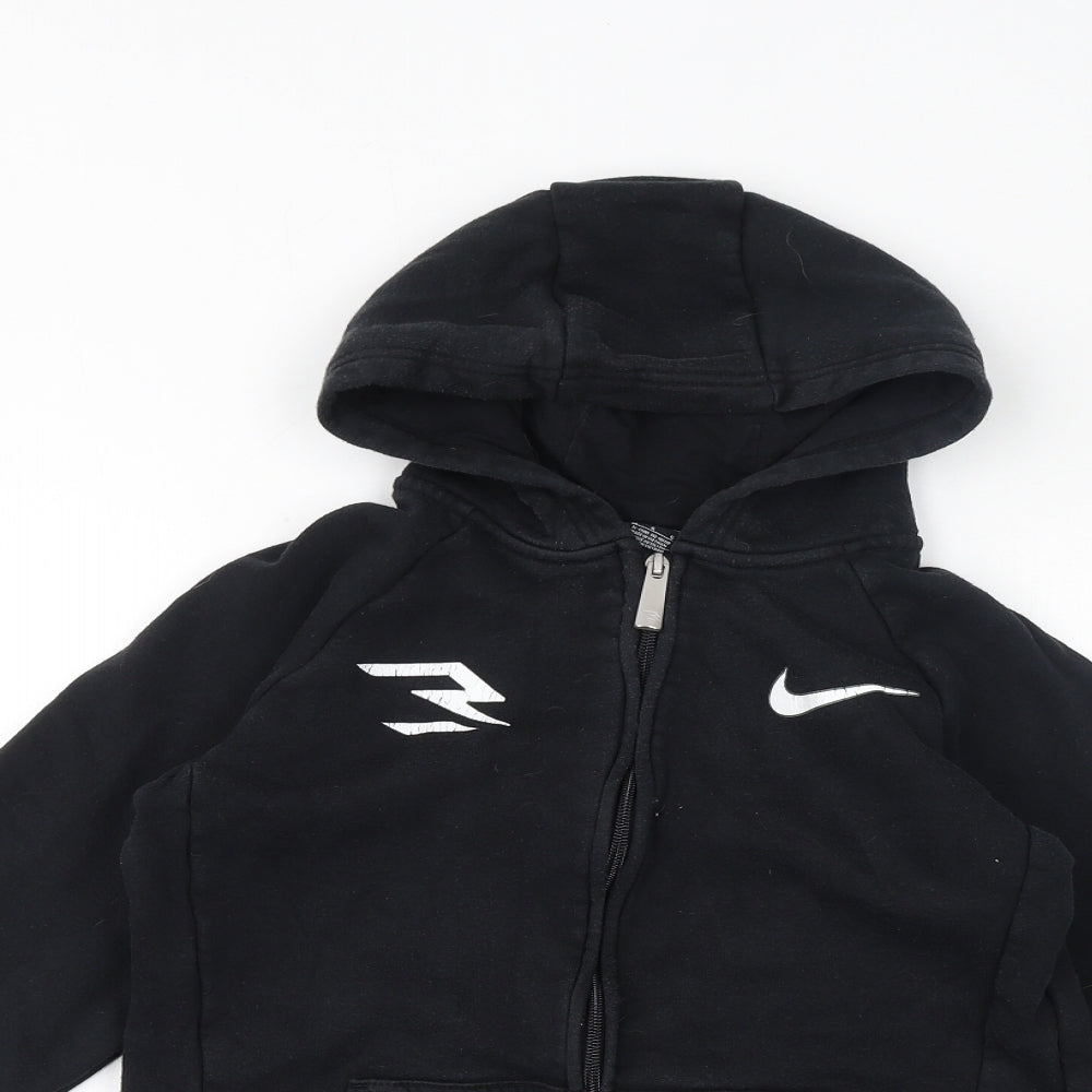 Nike Boys Black Cotton Full Zip Hoodie Size L Zip - Logo