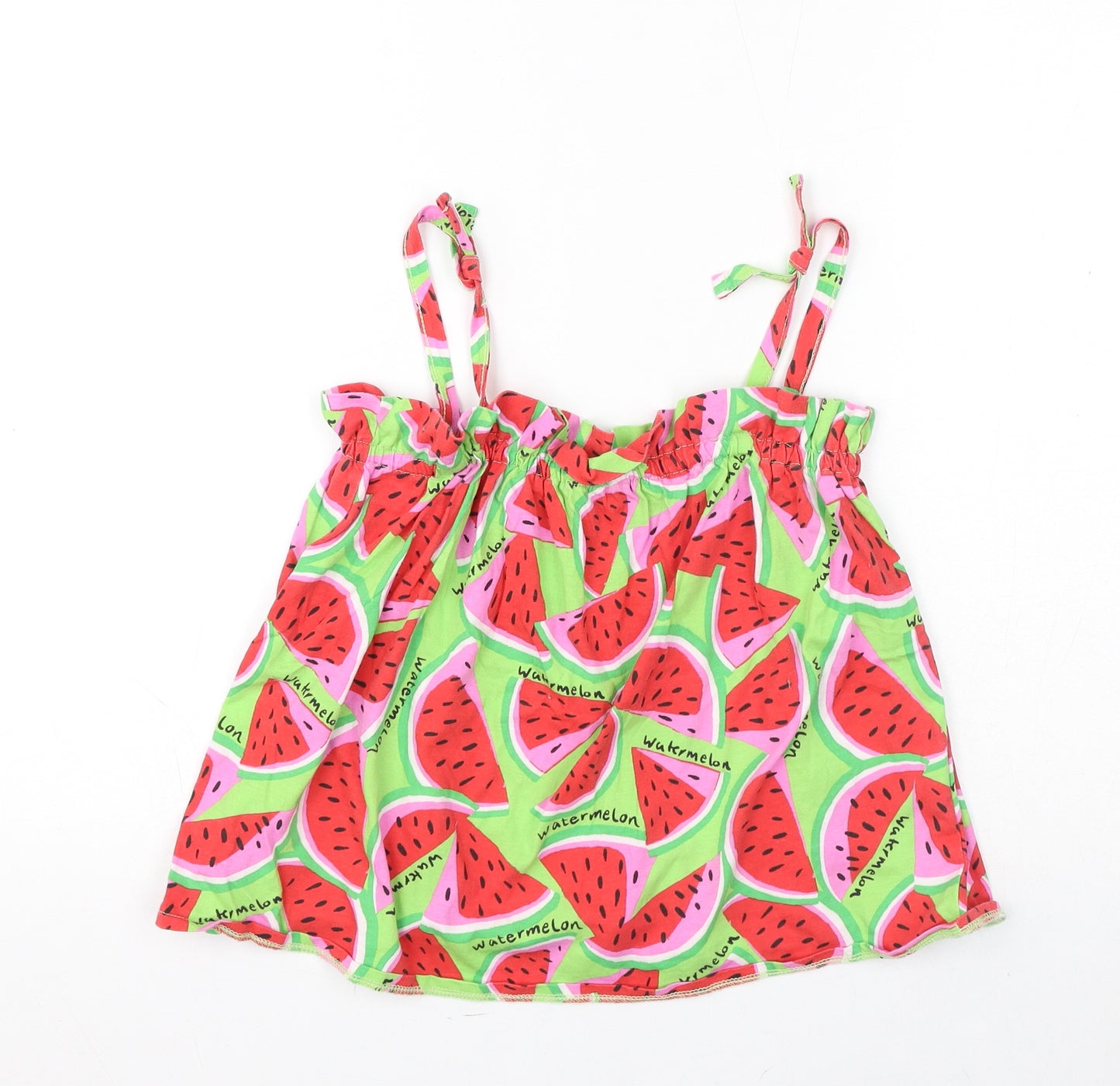 Zara Girls Green Geometric Polyester Basic Tank Size 3-4 Years Square Neck Pullover - Watermelons