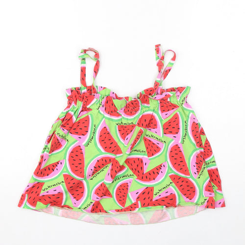 Zara Girls Green Geometric Polyester Basic Tank Size 3-4 Years Square Neck Pullover - Watermelons