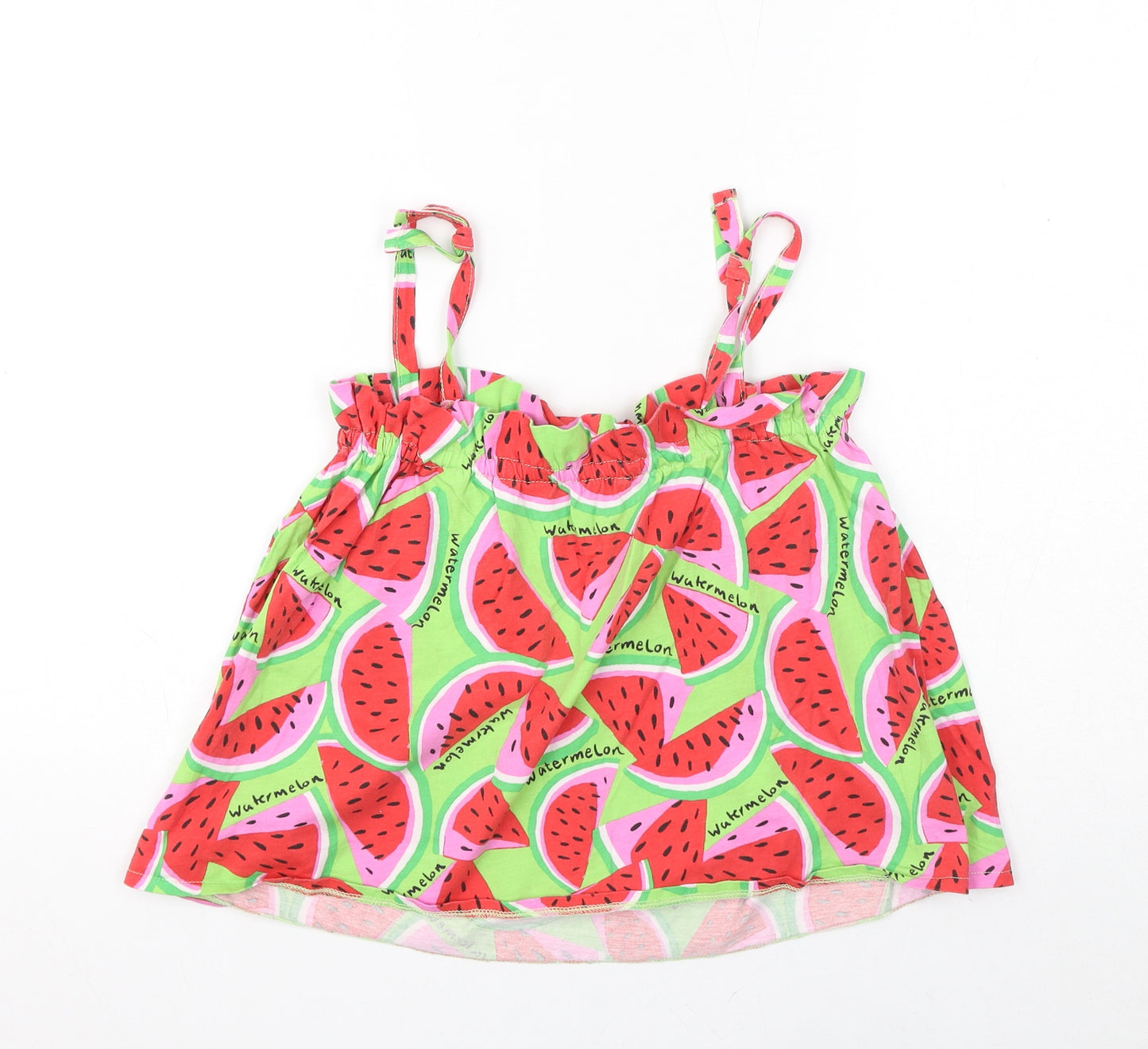 Zara Girls Green Geometric Polyester Basic Tank Size 3-4 Years Square Neck Pullover - Watermelons