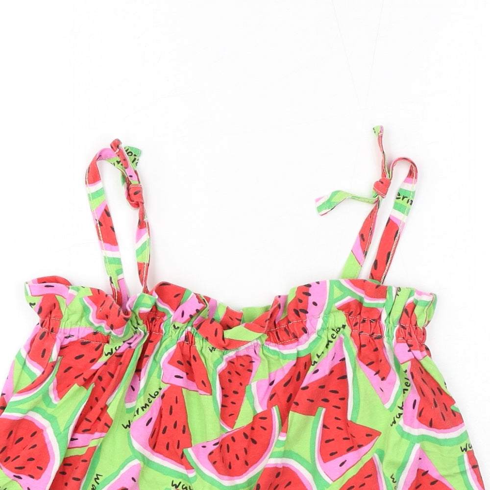 Zara Girls Green Geometric Polyester Basic Tank Size 3-4 Years Square Neck Pullover - Watermelons