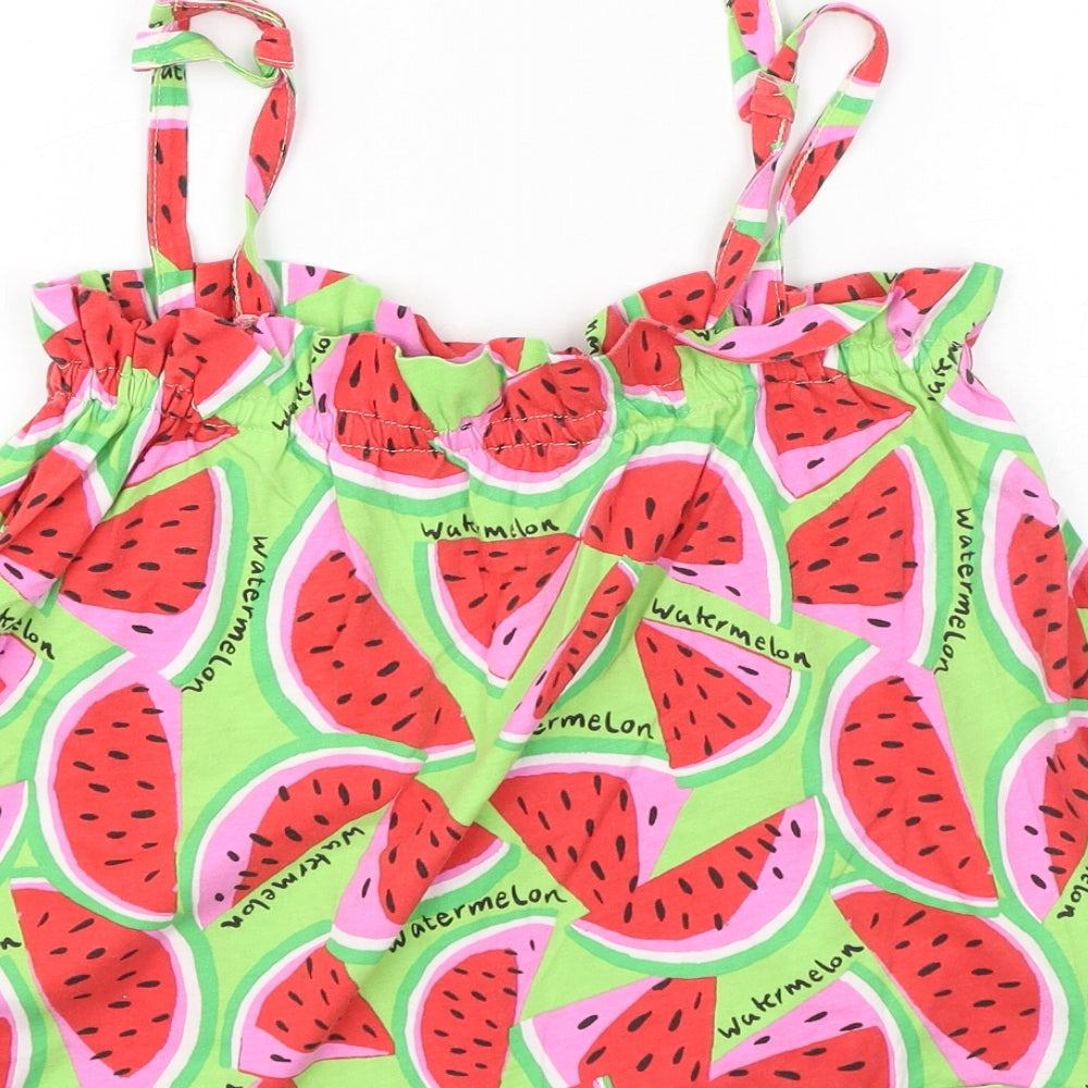 Zara Girls Green Geometric Polyester Basic Tank Size 3-4 Years Square Neck Pullover - Watermelons