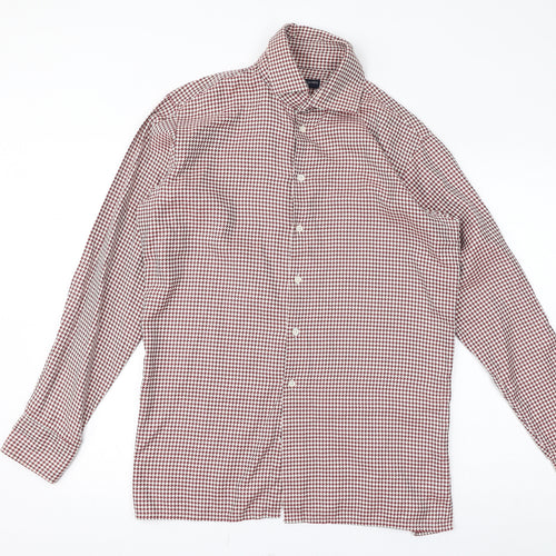 Richard James Mens Red Geometric Polyester Button-Up Size S Collared Button - Houndstooth