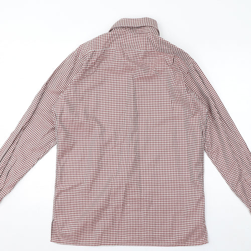 Richard James Mens Red Geometric Polyester Button-Up Size S Collared Button - Houndstooth