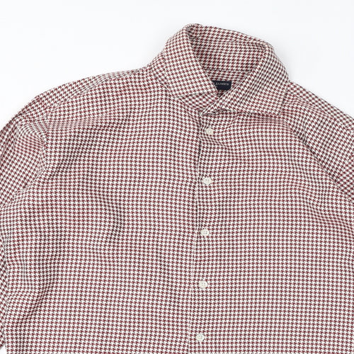 Richard James Mens Red Geometric Polyester Button-Up Size S Collared Button - Houndstooth
