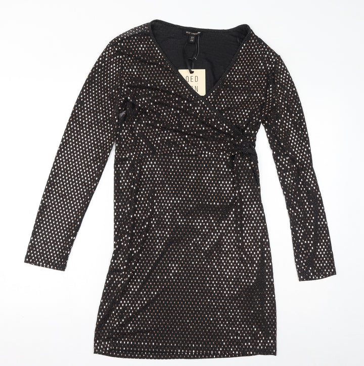 QED London Womens Black Polyester Bodycon Size 14 V-Neck Tie