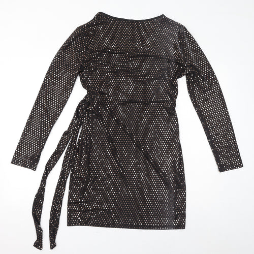 QED London Womens Black Polyester Bodycon Size 14 V-Neck Tie