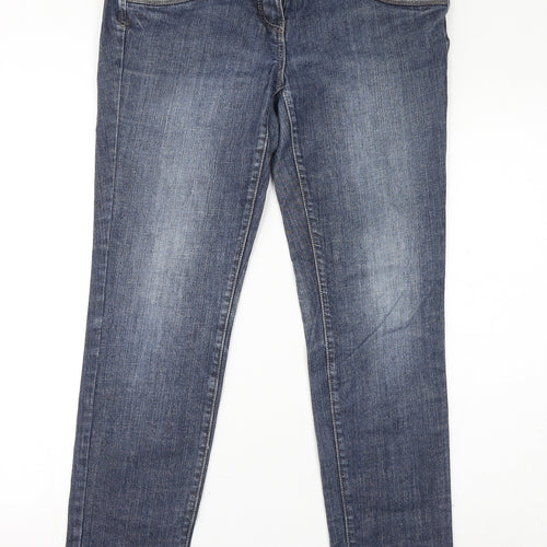 NEXT Womens Blue Cotton Skinny Jeans Size 12 L30 in Regular Zip - Floral Embroidery