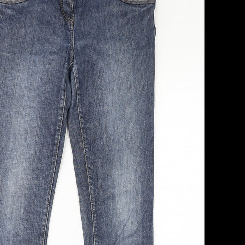 NEXT Womens Blue Cotton Skinny Jeans Size 12 L30 in Regular Zip - Floral Embroidery