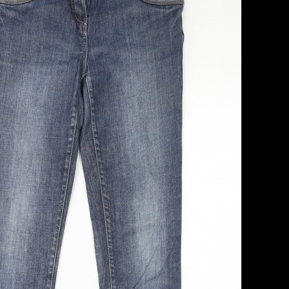 NEXT Womens Blue Cotton Skinny Jeans Size 12 L30 in Regular Zip - Floral Embroidery