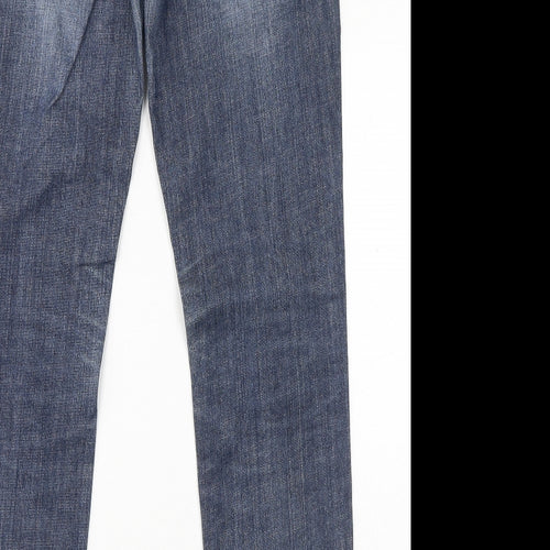 NEXT Womens Blue Cotton Skinny Jeans Size 12 L30 in Regular Zip - Floral Embroidery