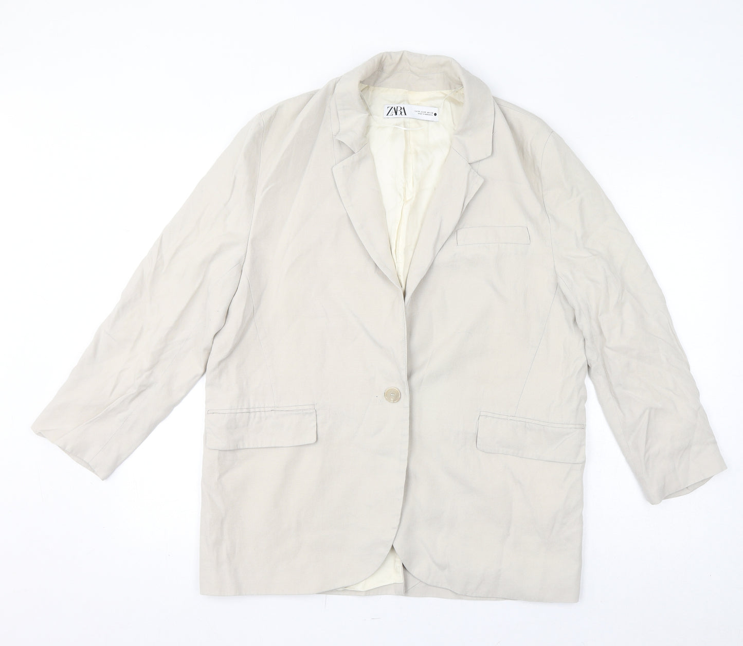 Zara Womens Ivory Lyocell Jacket Blazer Size M