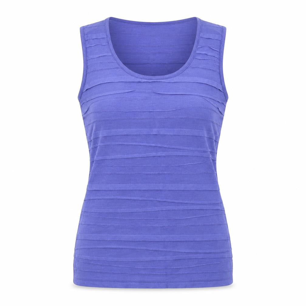 Front view of Wallis women’s purple polyester basic tank, size UK 12, round neck