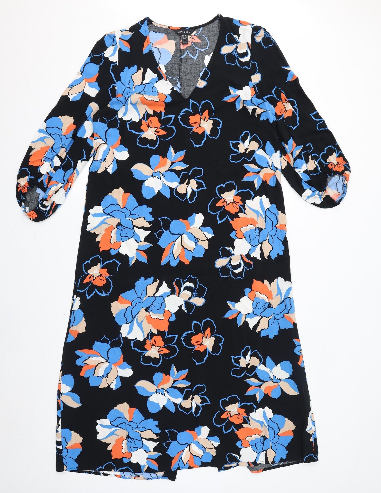 New Look Womens Black Floral Viscose Mini Size 12 V-Neck Pullover